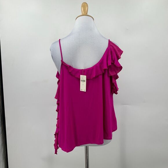 Anthropologie Asymmetrical Ruffle Cami Women XS Extra Small Raspberry Tiered - Picture 5 of 13